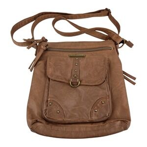 Stone & Co Womens Brown Faux Leather Crossbody Bag Studded Organizer Purse